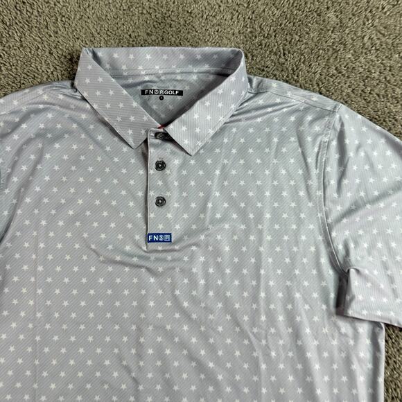 FN3P Golf Shirt Mens Large Gray White Stars USA Flag Short Sleeve Golfing Polo - Picture 3 of 11